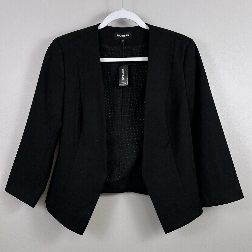 New Express Blazer Women's Size 10 Stretch Black Lined Jacket Open Front Career